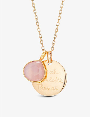 MERCI MAMAN Personalised Gemstone 18ct-yellow gold-plated sterling-silver and rose chalcedony pendant necklace