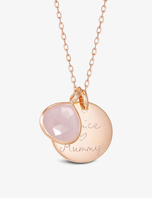 MERCI MAMAN Personalised Gemstone 18ct-yellow gold-plated brass and rose chalcedony pendant necklace