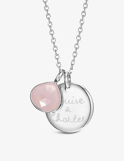 MERCI MAMAN: Personalised Gemstone 18ct rose gold-plated brass and rose chalcedony pendant necklace