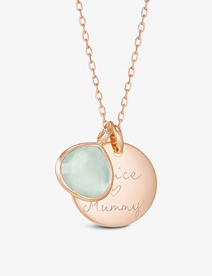 MERCI MAMAN Personalised Gemstone 18ct rose gold-plated brass and aqua chalcedony pendant necklace