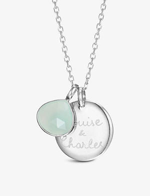 MERCI MAMAN Personalised Gemstone 18ct rose gold-plated brass and aqua chalcedony pendant necklace