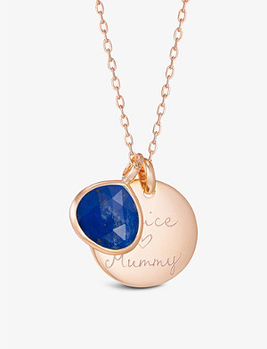 MERCI MAMAN Personalised Gemstone 18ct rose gold-plated brass and lapis lazuli pendant necklace