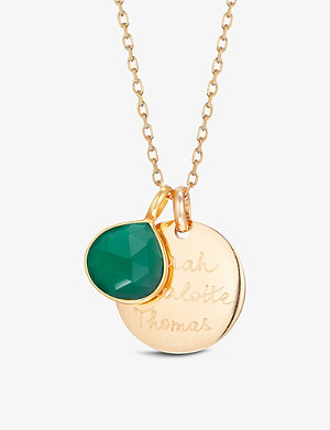 MERCI MAMAN Personalised Gemstone 18ct rose gold-plated brass and green onyx pendant necklace