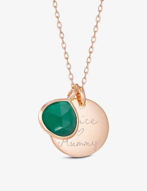 MERCI MAMAN Personalised Gemstone 18ct rose gold-plated brass and green onyx pendant necklace