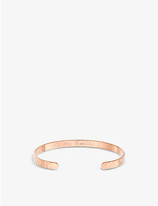 MERCI MAMAN: Personalised hammered 18ct rose gold-plated brass bangle