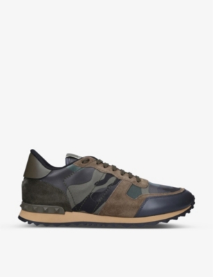 VALENTINO GARAVANI: Rockrunner camouflage-print leather and suede low-top trainers