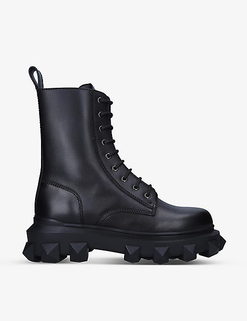 VALENTINO GARAVANI: Trackstud studded leather combat boots