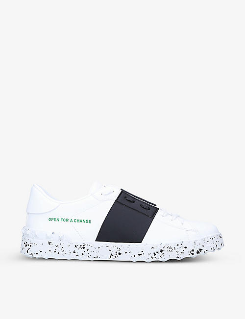 VALENTINO GARAVANI: Open For A Change text-print faux-leather low-top trainers