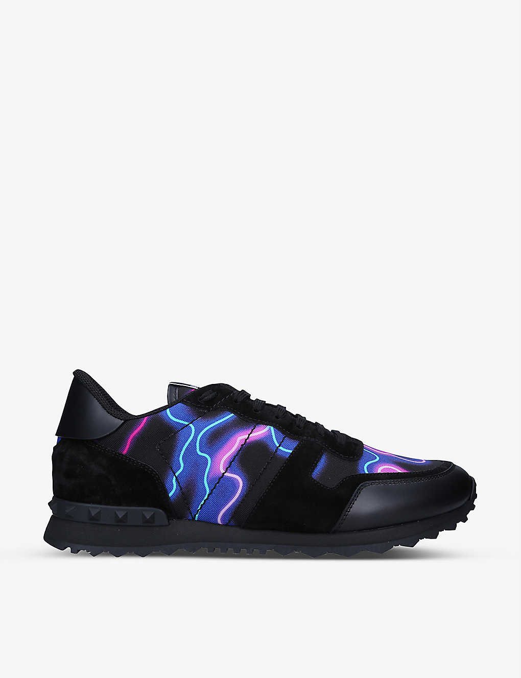 VALENTINO GARAVANI Rockrunner neon-print leather, suede, and mesh low-top trainers