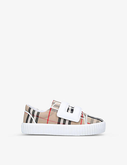 BURBERRY: Mark checked canvas low-top trainers 5-9 years