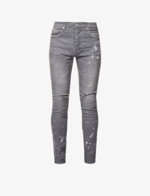 Purple Denim Ripped Slim-fit Skinny Stretch-denim Jeans In Grey