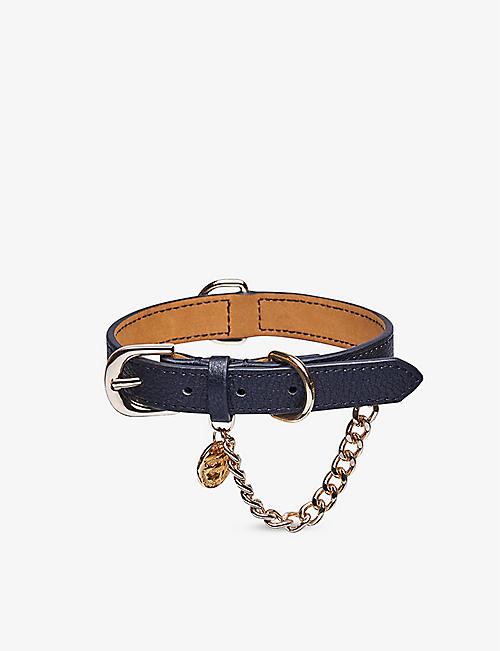 OVER GLAM: Chain-embellished leather pet collar