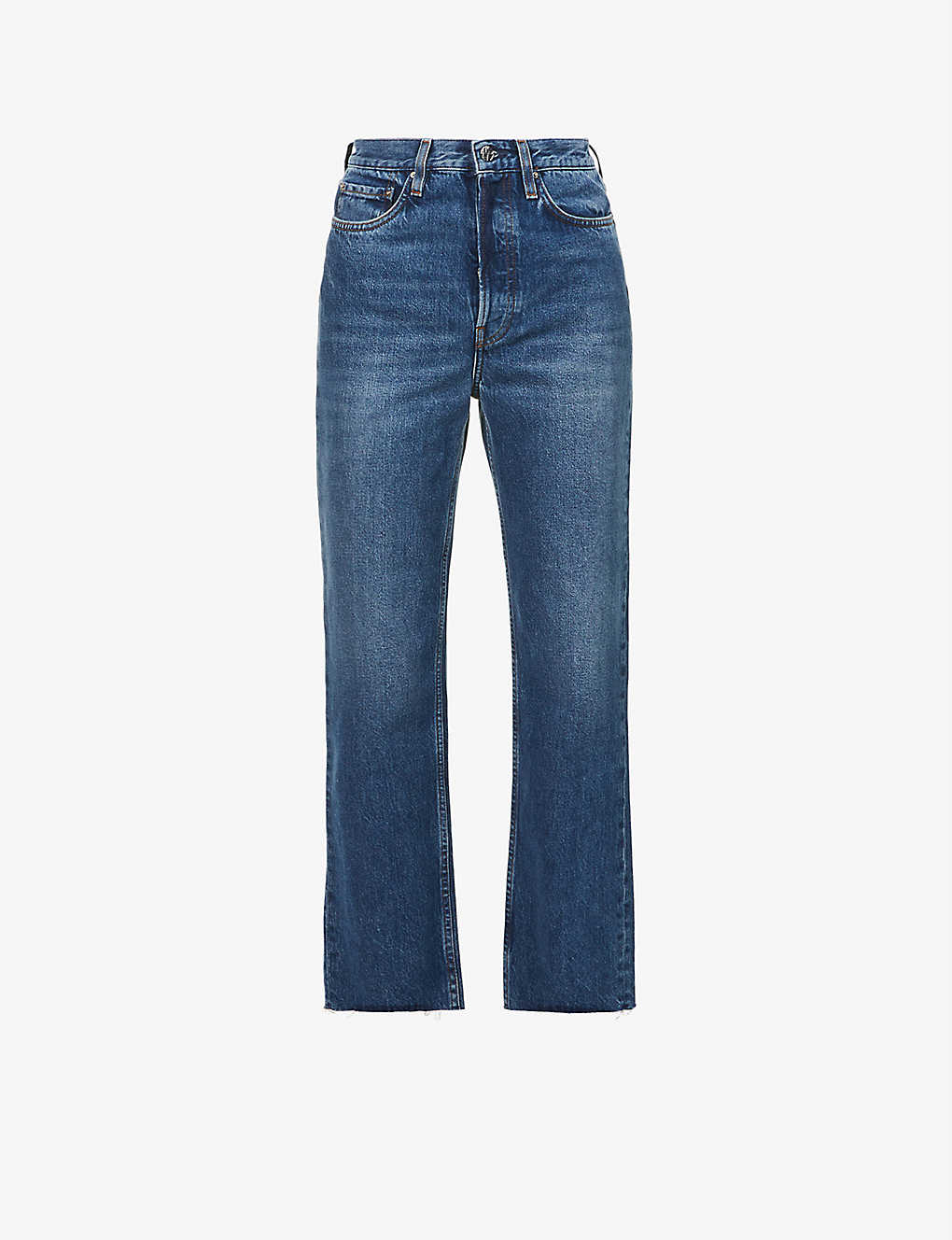 Totême Raw-hem Straight-leg High-rise Organic-cotton Jeans In Blue