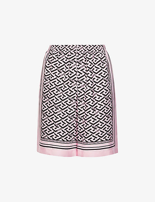 VERSACE: Logo-print relaxed-fit silk shorts