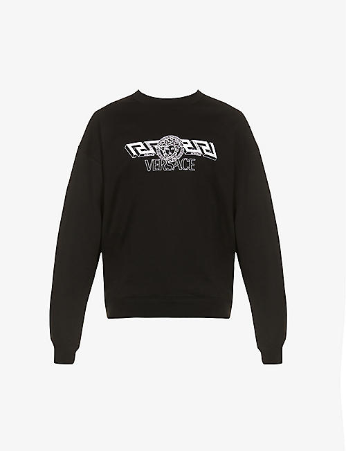 VERSACE: Logo-print crewneck cotton-jersey sweatshirt
