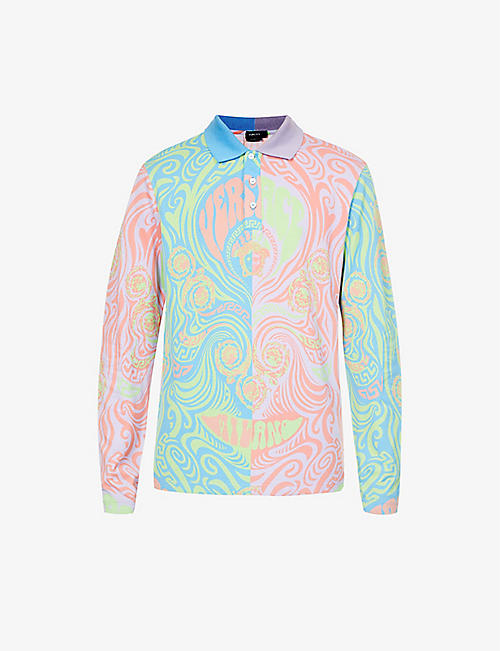 VERSACE: Psychedelic-print relaxed-fit cotton-piqué polo shirt