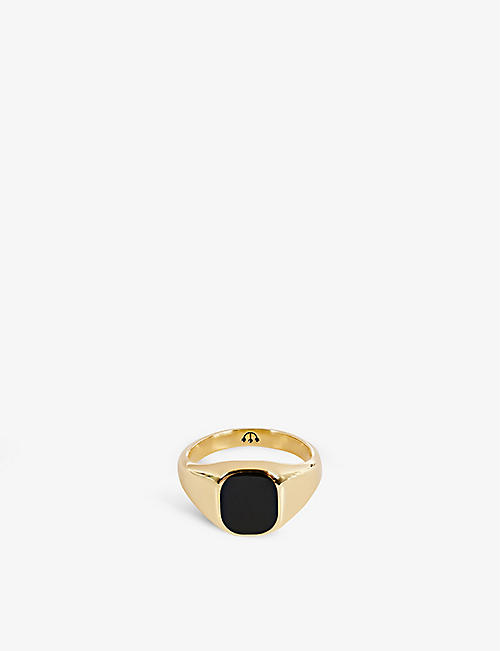 PAWNSHOP: Engraved yellow gold-plated sterling silver and onyx ring