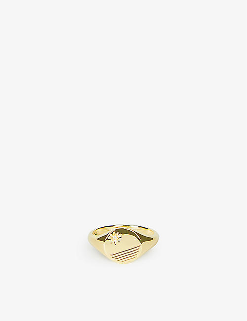 PAWNSHOP: Starburst yellow gold-plated recycled sterling-silver signet ring