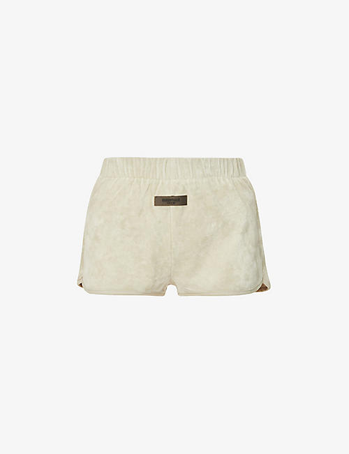 FOG X ESSENTIALS: ESSENTIALS high-rise brand-patch cotton-blend velour shorts