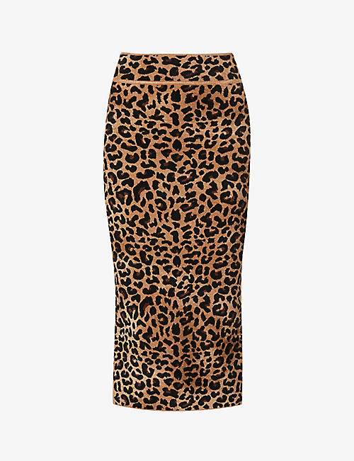 GALVAN: Freya leopard-print stretch-woven midi skirt