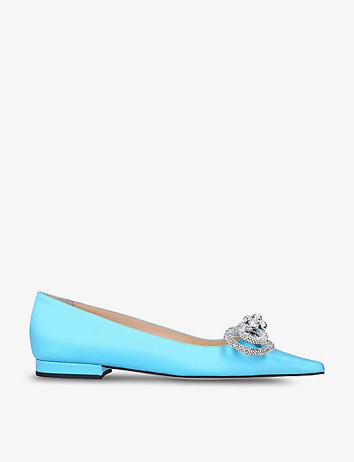MACH & MACH: Double Bow crystal-embellished silk ballet flats