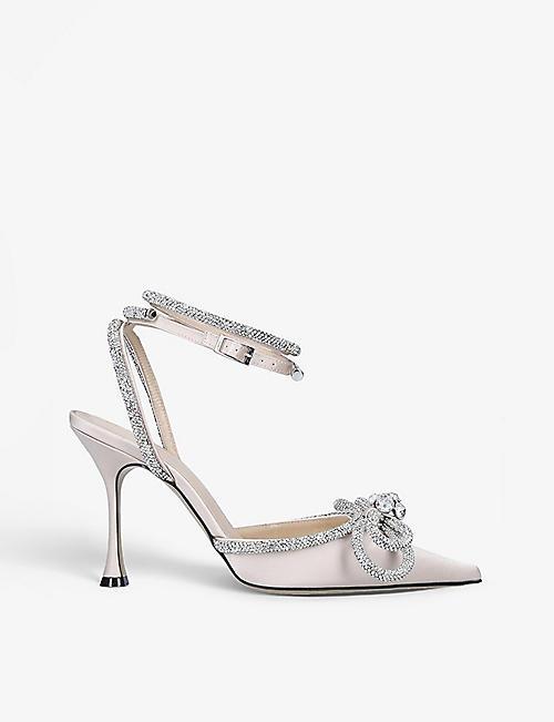 MACH & MACH: Double Bow crystal-embellished satin heeled sandals
