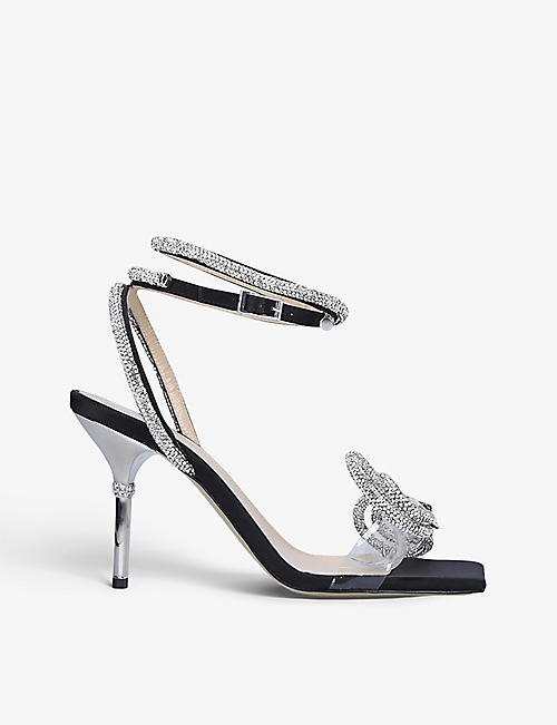 MACH & MACH: Double Bow crystal-embellished satinheeled sandals