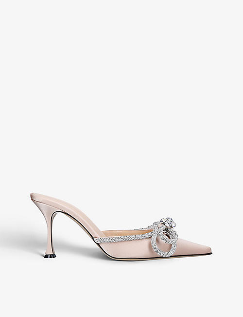 MACH & MACH: Double Bow crystal-embellished satin mules