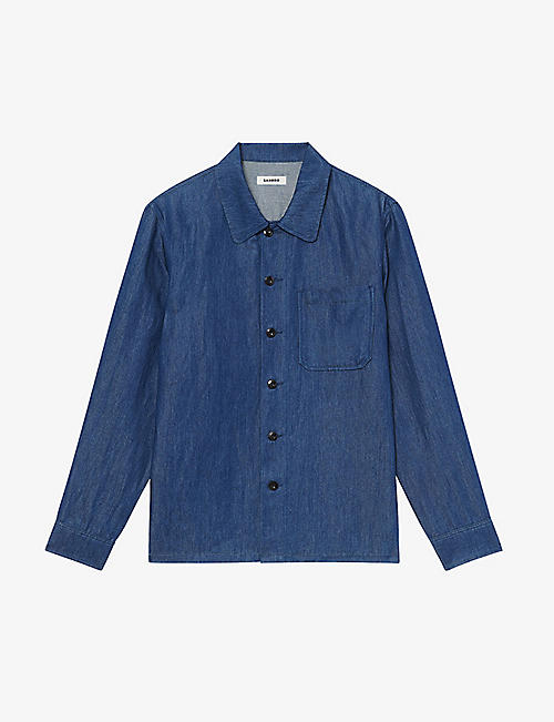 SANDRO: Brand-tab side-slit relaxed-fit organic-cotton and linen-blend overshirt