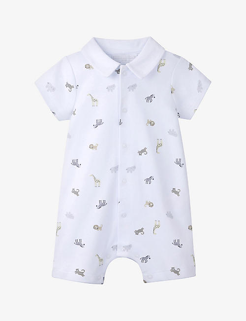 THE LITTLE WHITE COMPANY: Safari-print short-sleeved sleepsuit 0-24 months