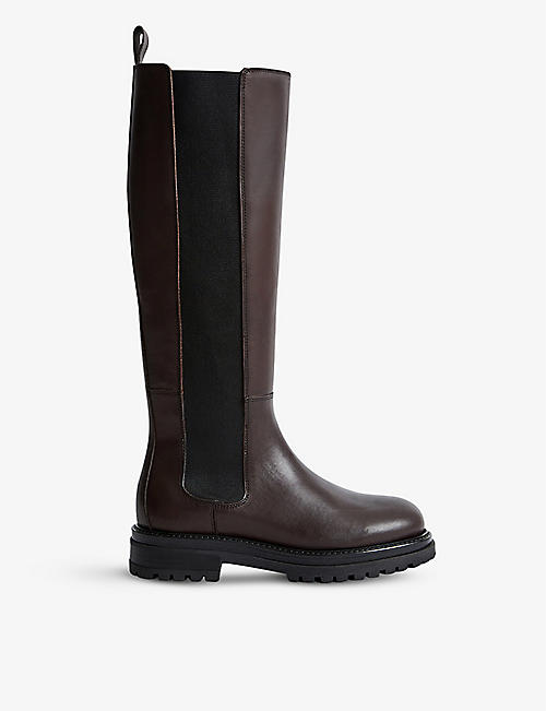 REISS: Thea stretch-leather knee-high Chelsea boots