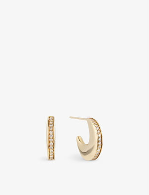 Selfridges & Co Women Accessories Jewelry Earrings Hoop and diamond single mini hoop earring Triple Diamond 9ct recycled yellow 