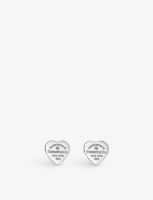 TIFFANY & CO: Return to Tiffany Heart Tag mini sterling silver and 0.01ct diamond stud earrings