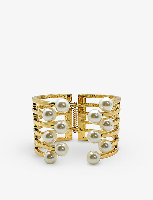 JENNIFER GIBSON JEWELLERY: Pre-loved yellow gold-plated metal and simulated pearl bracelet
