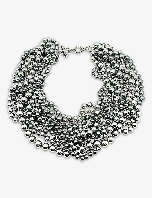 JENNIFER GIBSON JEWELLERY: Pre-loved Givenchy silver-plated metal, glass pearl and crystal necklace