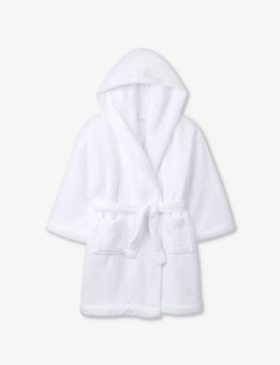 Shop The Little White Company Boys White Kids Snuggle Tie-waist Hooded Woven Robe 1-6 Years
