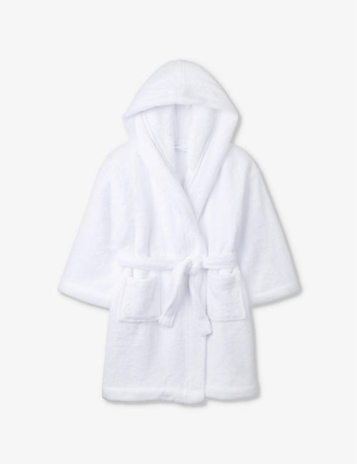 THE LITTLE WHITE COMPANY: Snuggle tie-waist hooded woven robe 7-10 years