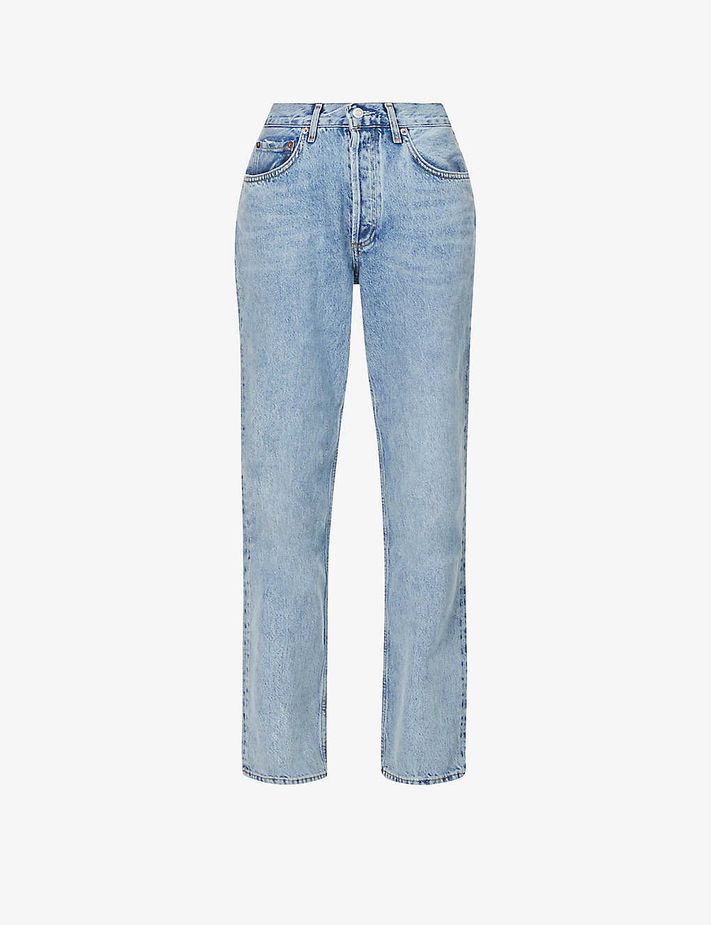 Shop Agolde Lana Straight-leg Mid-rise Organic-cotton Denim Jeans In Blue
