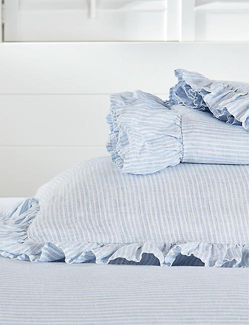 THE WHITE COMPANY: Kara striped linen-blend double flat sheet