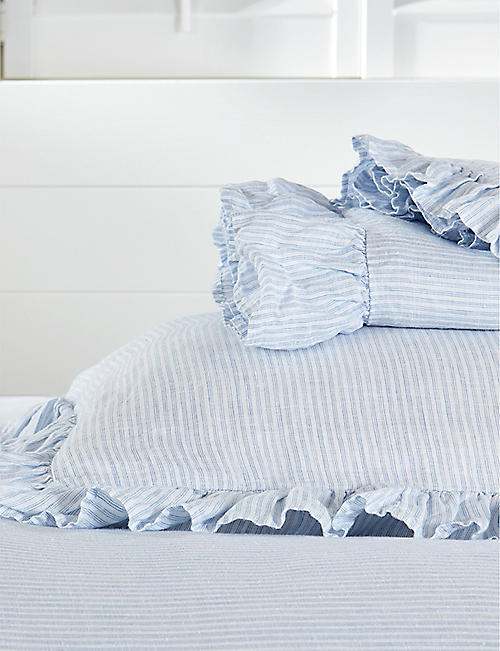 THE WHITE COMPANY: Kara striped linen-blend king flat sheet