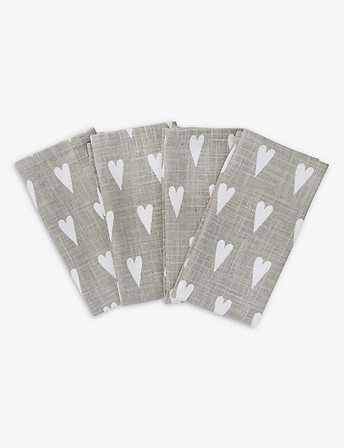 THE WHITE COMPANY: Heart-print set of four cotton napkins