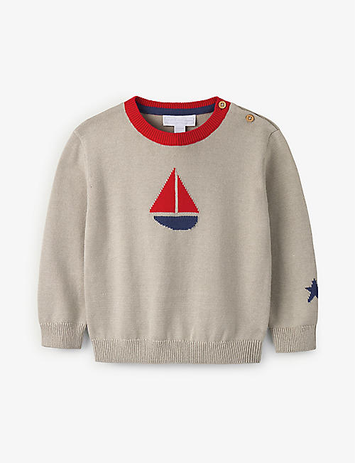 THE LITTLE WHITE COMPANY: Sailboat graphic-intarsia cotton-knit jumper 2-6 years