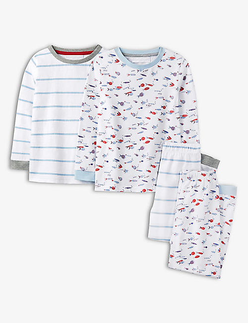 THE LITTLE WHITE COMPANY: Fish-stripe set of two pyjamas 1-12 years
