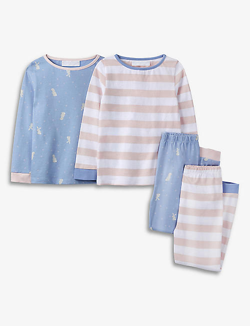 THE LITTLE WHITE COMPANY: Bunny and Stripe cotton pyjama set of two 1-12 years