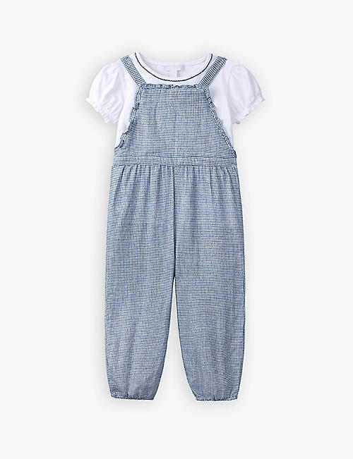 THE LITTLE WHITE COMPANY: Jeannie cotton dungarees and top set 2-6 years