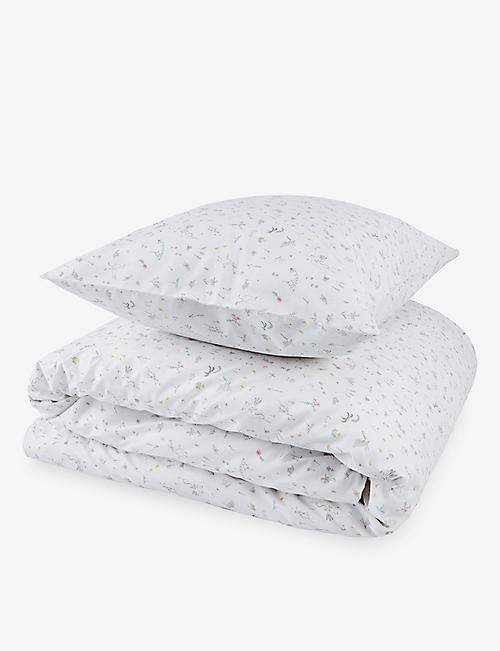 THE LITTLE WHITE COMPANY: Meadow floral-print cotton-blend duvet cover and pillowcase set