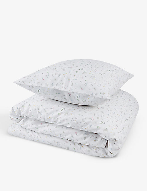 THE LITTLE WHITE COMPANY: Meadow floral-print cotton-blend duvet and pillowcase set
