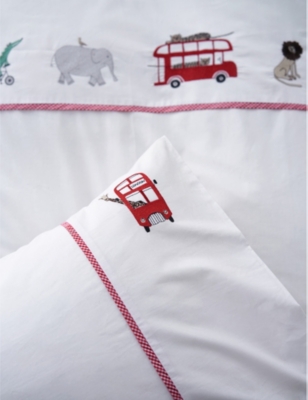 Shop The Little White Company Multi London Animal Bus-embroidered Organic-cotton Single-bed Set