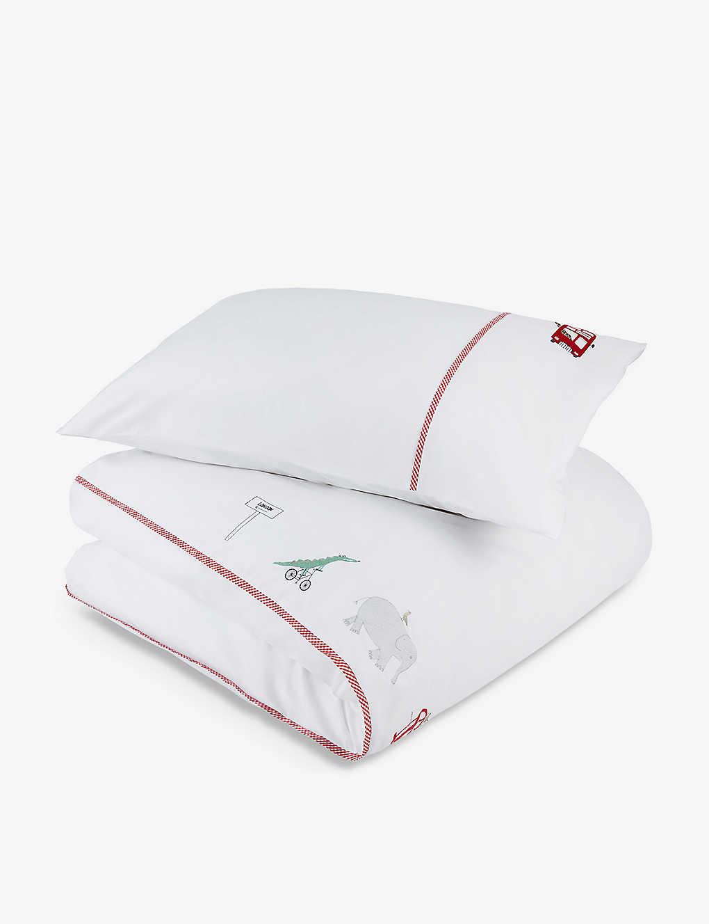 The Little White Company Multi London Animal Bus-embroidered Organic-cotton Single-bed Set 200cm X 1