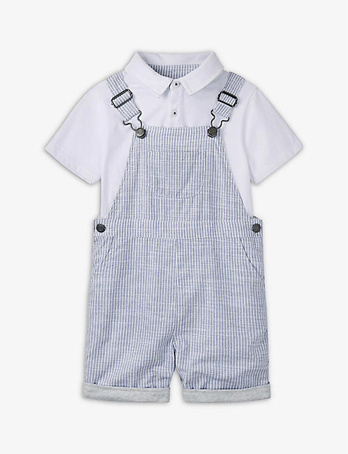 THE LITTLE WHITE COMPANY: Striped cotton dungarees and polo shirt set 2-6 years